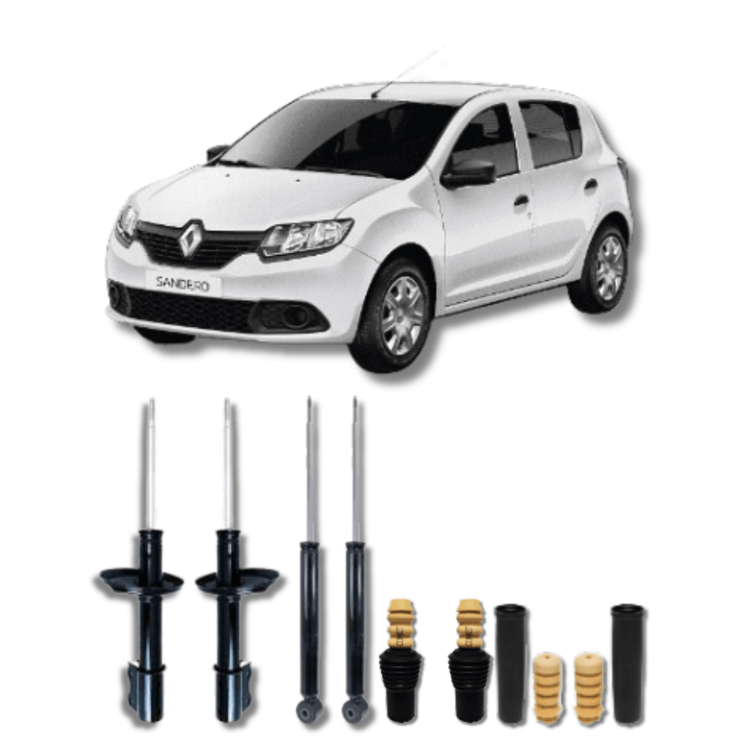Kit Completo de Amortecedores Dianteiros e Traseiros com Kits de Batentes e Guarda-Pó Logan/Sandero 2007 Até 2013 - Remanufaturado - Felipe Moura Auto Peças