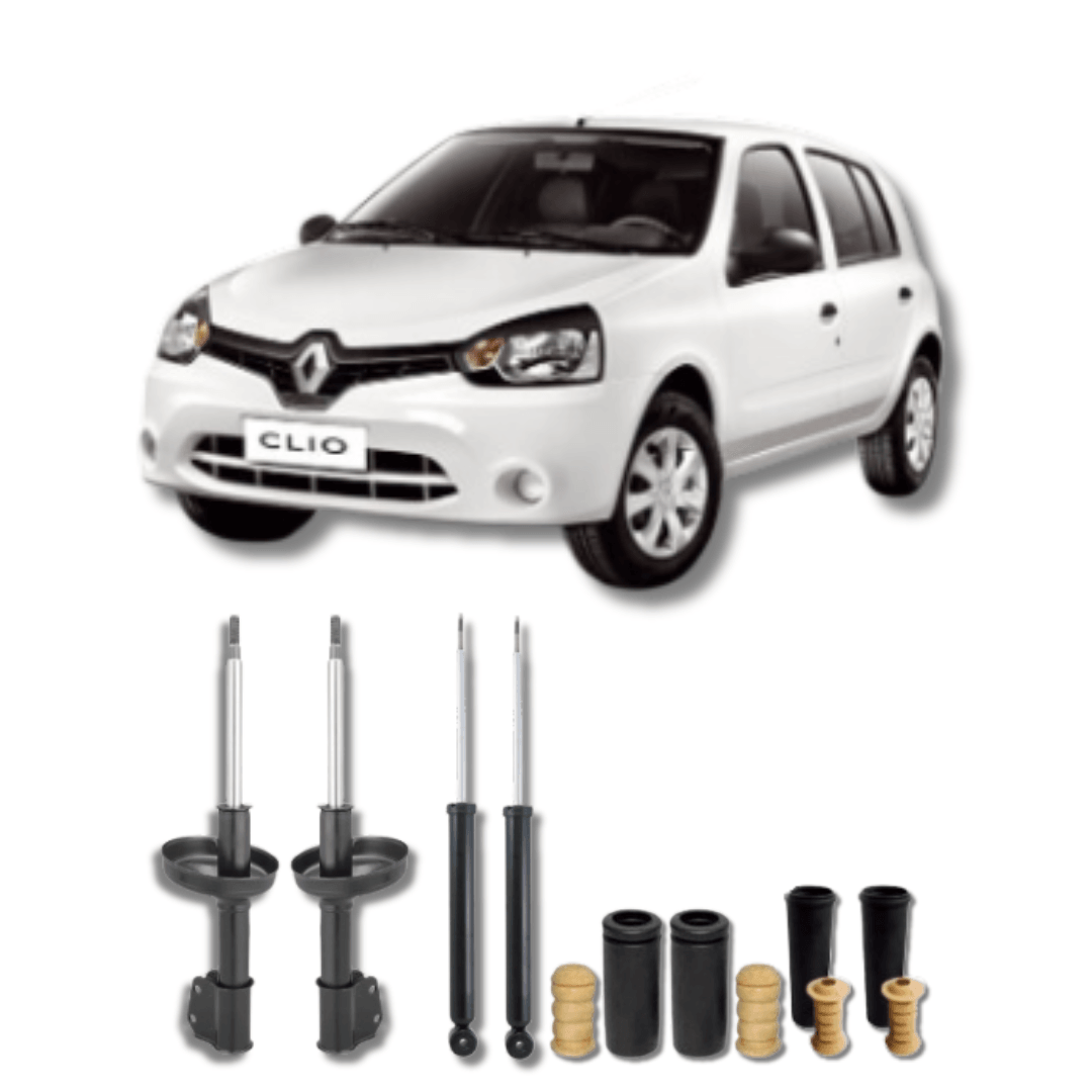 Kit Completo de Amortecedores Dianteiros e Traseiros com Kits de Batentes e Guarda-Pó Renault Clio Pé Inclinado 2013 Até 2016 - Remanufaturado - Felipe Moura Auto Peças