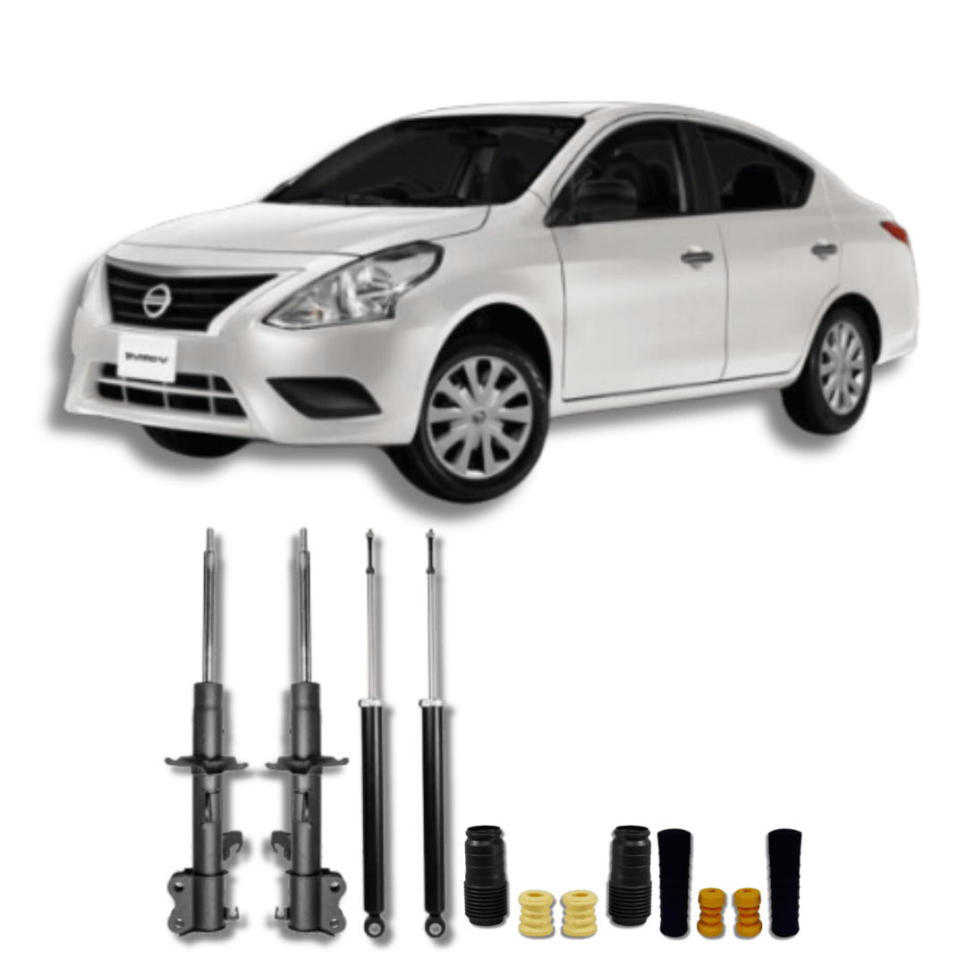 Kit Completo de Amortecedores Dianteiros e Traseiros com Kits de Batentes e Guarda-Pó Nissan Versa/March 2014 até 2020 - Remanufaturado - Felipe Moura Auto Peças