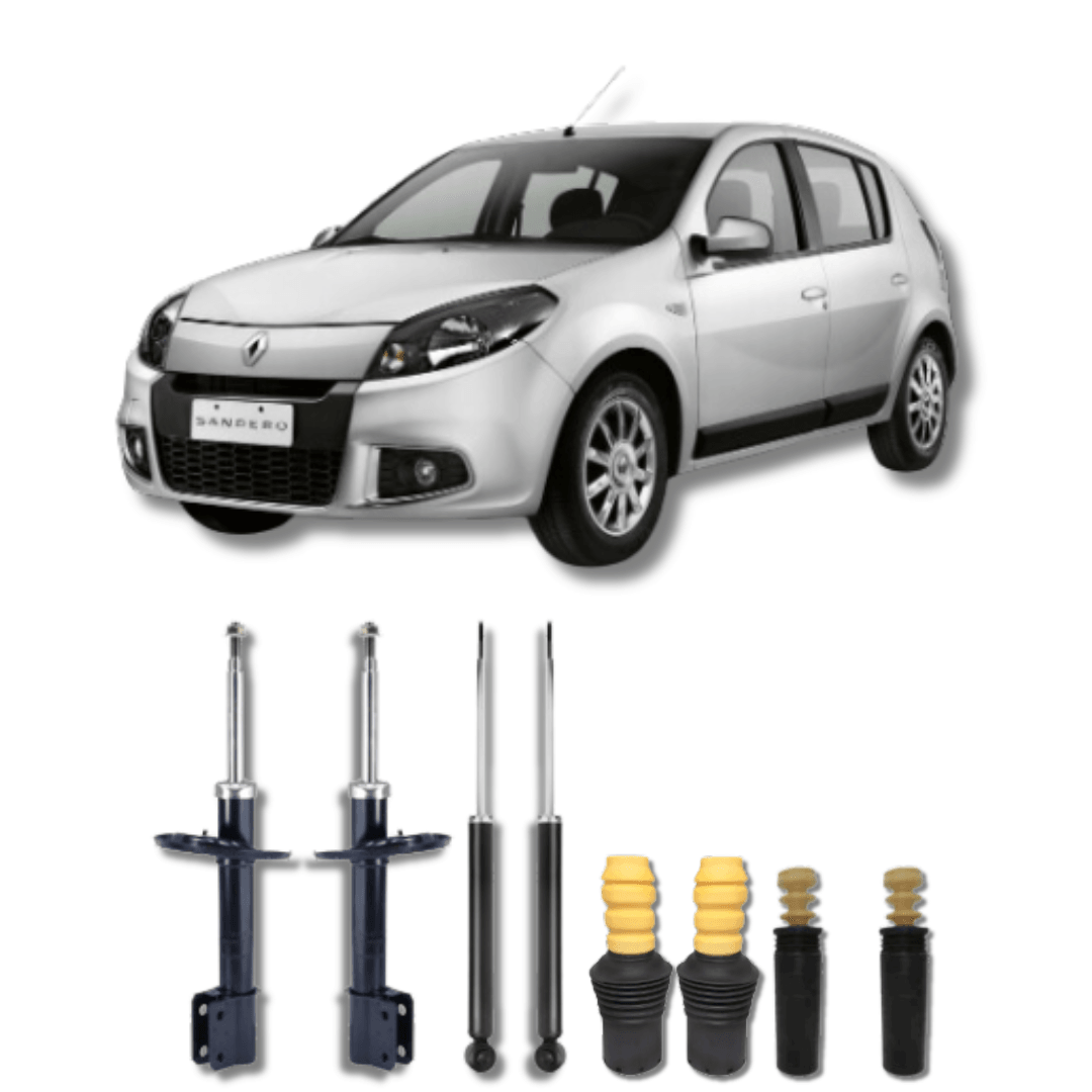 Kit Completo de Amortecedores Dianteiros e Traseiros com Kits de Batentes e Guarda-Pó Logan/Sandero 2014 Até 2019 - Remanufaturado - Felipe Moura Auto Peças