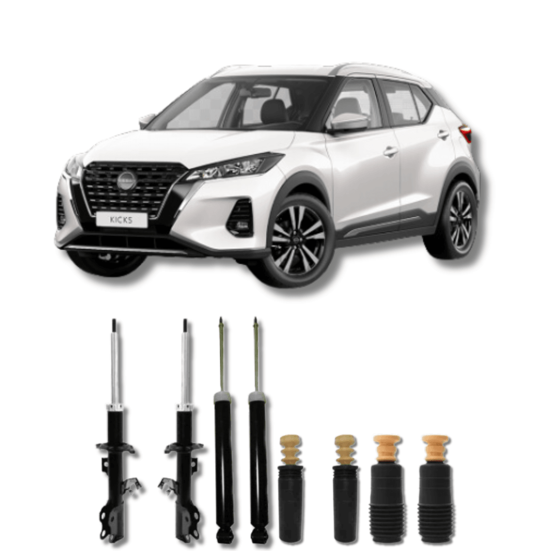 Kit Completo de Amortecedores Dianteiros e Traseiros com Kits de Batentes e Guarda-Pó Nissan Kicks 2016 Até 2021 - Remanufaturado - Felipe Moura Auto Peças