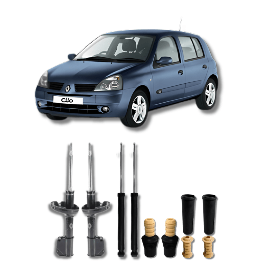 Kit Completo de Amortecedores Dianteiros e Traseiros com Kit de Batentes e Guarda-Pó Renault Clio 2000 Até 2011 - Remanufaturado - Felipe Moura Auto Peças