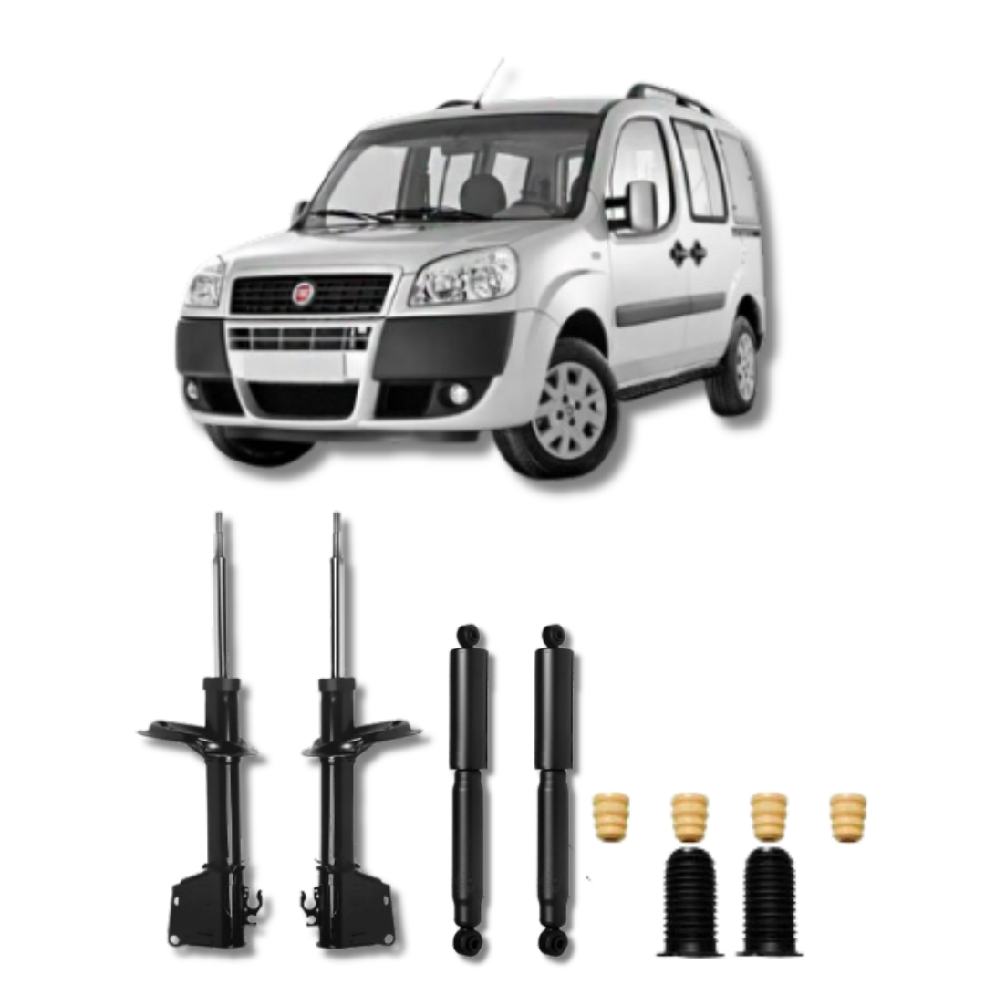 Kit Completo Amortecedores Dianteiros e Traseiros Fiat Doblò 2001 Até 2019 com Kit de Batentes e Guarda-Pó - Remanufaturado
