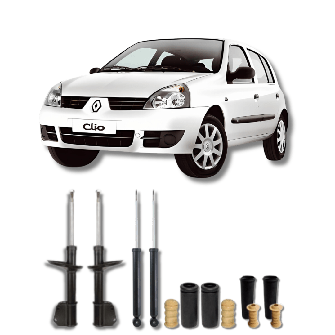 Kit Completo de Amortecedores Dianteiros e Traseiros com Kits de Batentes e Guarda-Pó Renault Clio/Sandero Pé Inclinado 2011 Até 2012 - Remanufaturado - Felipe Moura Auto Peças