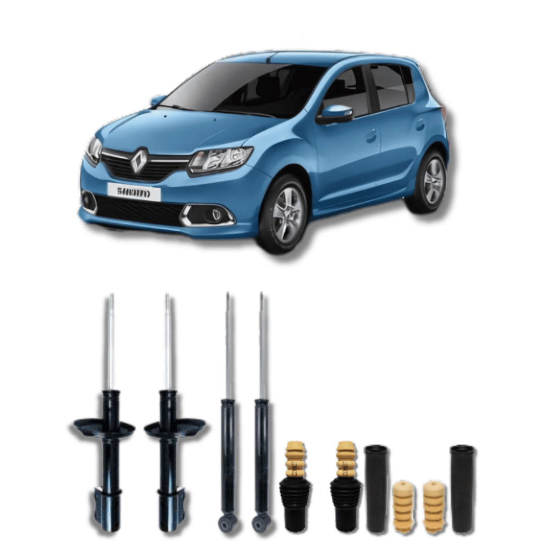 Kit Completo de Amortecedores Dianteiros e Traseiros Logan/Sandero Stepway 2007 Até 2013 com Kit de Batentes e Guarda-Pó - Remanufaturado - Felipe Moura Auto Peças