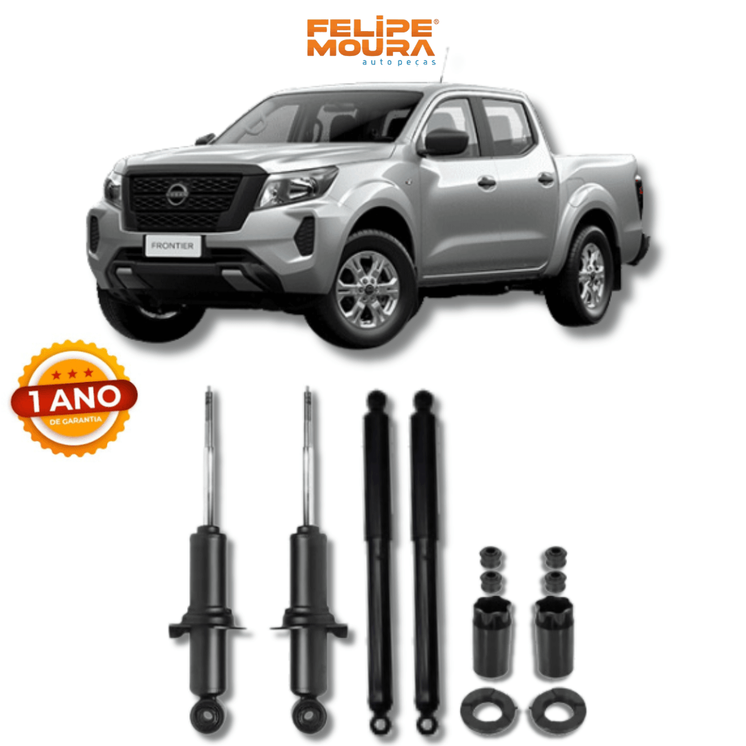 Kit Completo de Amortecedores Dianteiros e Traseiros com Kits de Batentes e Guarda-Pó Nissan Frontier 2002 Até 2016 - Remanufaturado - Felipe Moura Auto Peças