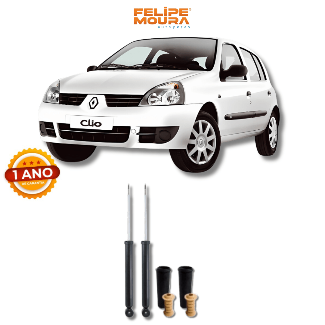 Amortecedores Traseiros Renault Clio/Sandero Pé Inclinado 2011 Até 2012 com Kit de Batentes e Guarda-Pó - Remanufaturado - Felipe Moura Auto Peças