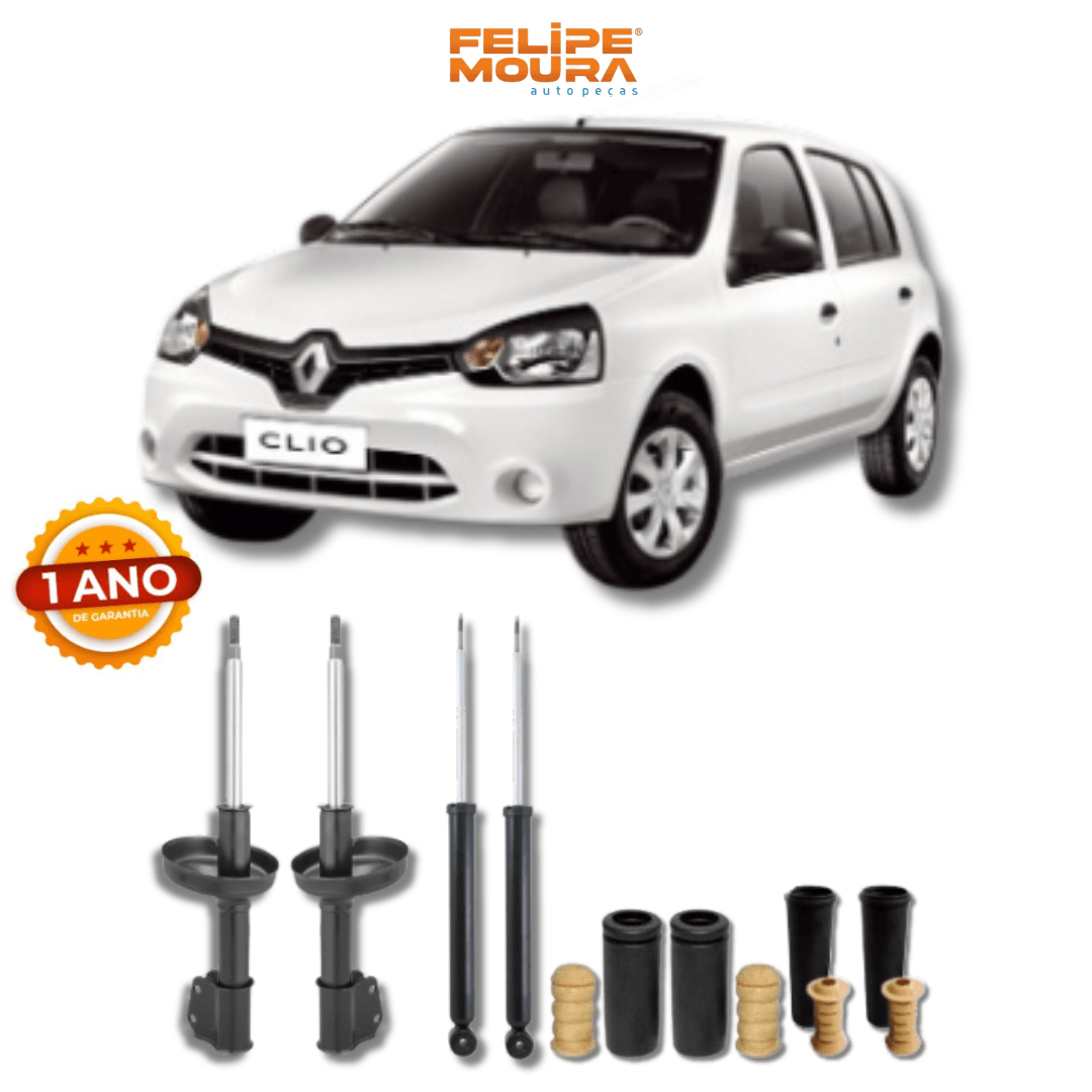 Kit Completo de Amortecedores Dianteiros e Traseiros com Kits de Batentes e Guarda-Pó Renault Clio Pé Inclinado 2013 Até 2016 - Remanufaturado - Felipe Moura Auto Peças