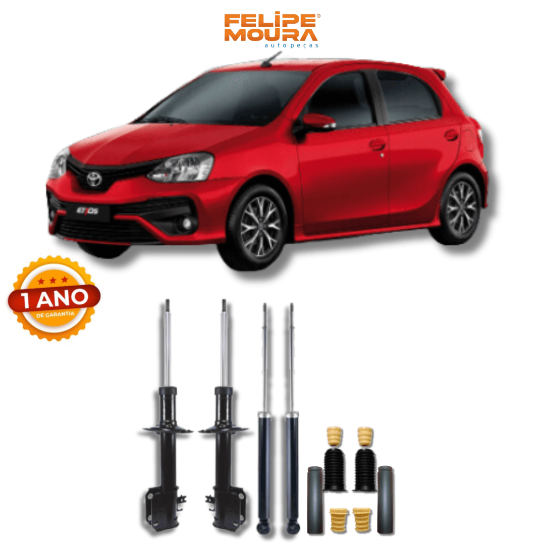 Kit Completo de Amortecedores Dianteiros e Traseiros com Acessórios Toyota Etios 2012 Até 2021 - Remanufaturado - Felipe Moura Auto Peças