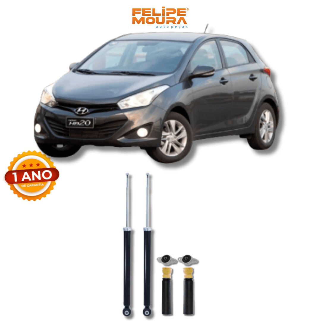 Amortecedor Traseiro com Kit de Batentes e Guarda-Pó Hyundai HB20 2012 Até 2019 - Remanufaturado - Felipe Moura Auto Peças