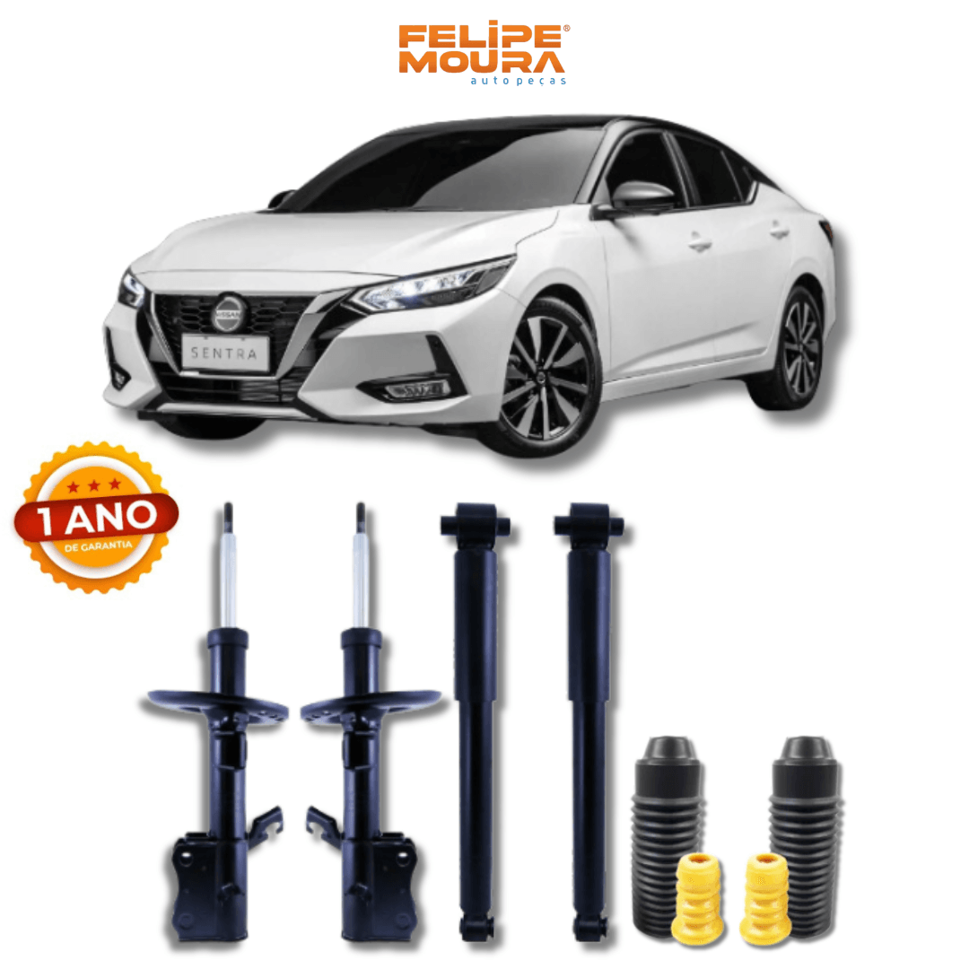 Kit Completo de Amortecedores Dianteiros e Traseiros com Kits de Batentes e Guarda-Pó Nissan Sentra 2007 Até 2017 - Remanufaturado - Felipe Moura Auto Peças