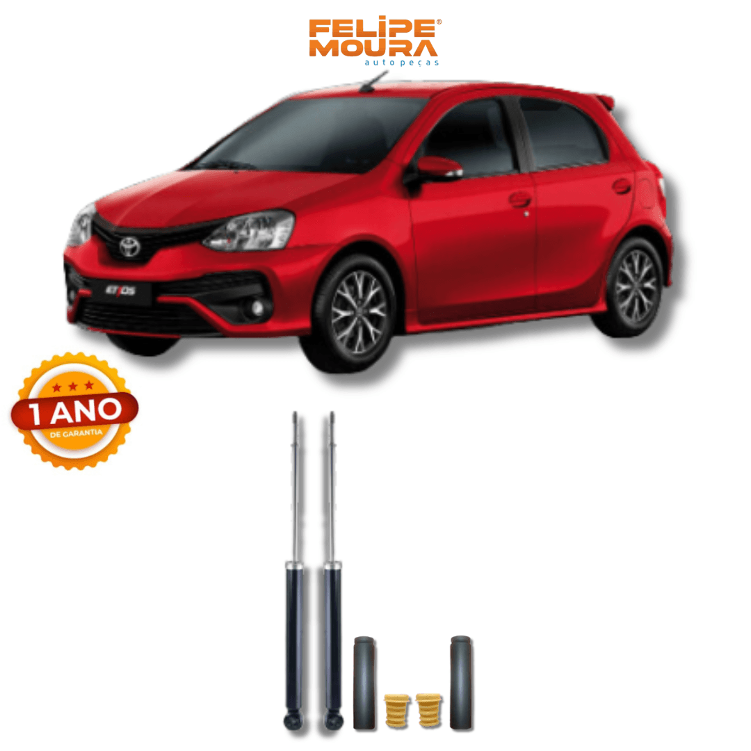 Amortecedores Traseiros com Kits de Batentes e Guarda-Pó Toyota Etios 2012 Até 2021 - Remanufaturado - Felipe Moura Auto Peças