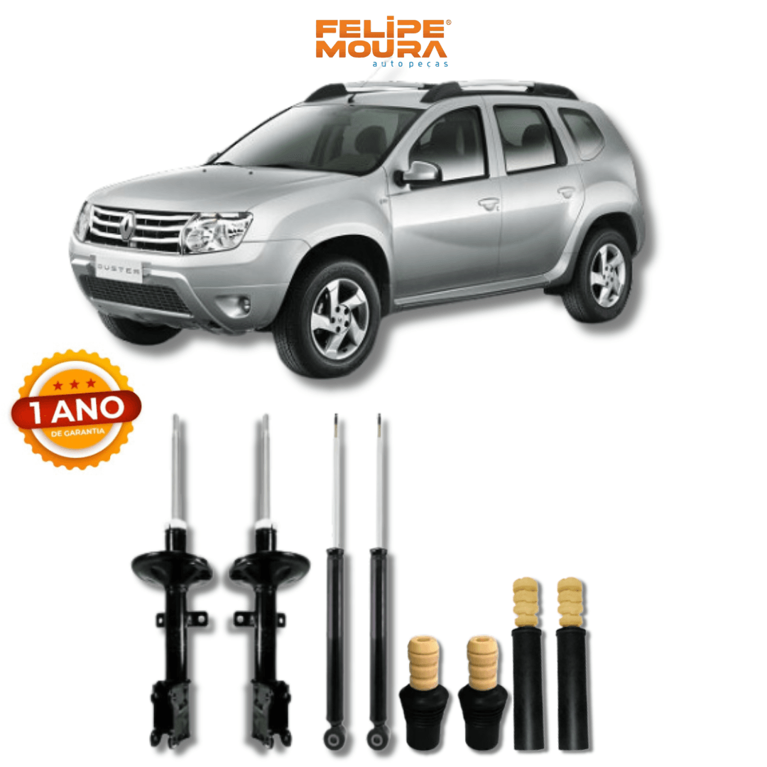 Kit Completo de Amortecedores Dianteiros e Traseiros com Kits de Batentes e Guarda-Pó Renault Duster 2011 Até 2018 - Remanufaturado - Felipe Moura Auto Peças