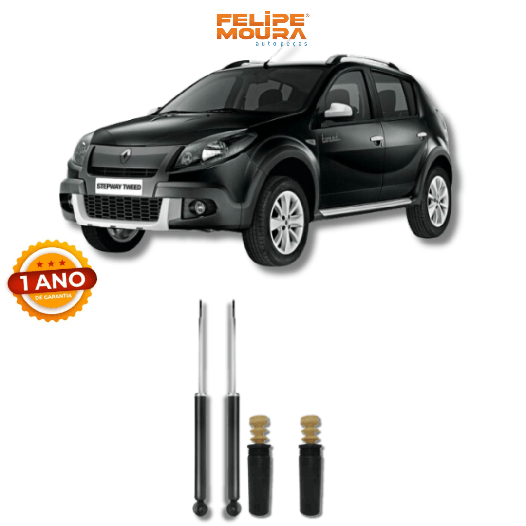 Amortecedores Traseiros Logan/Sandero Stepway 2014 Até 2019 com Kit de Batentes e Guarda-Pó - Remanufaturado - Felipe Moura Auto Peças
