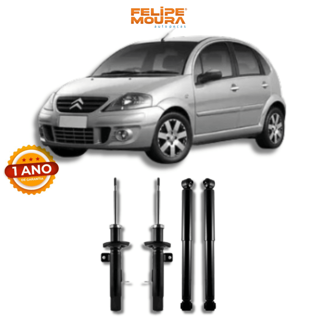 Kit Amortecedores Dianteiros e Traseiros Citroën C3 Prato Menor 2003 Até 2012 - Remanufaturado - Felipe Moura Auto Peças