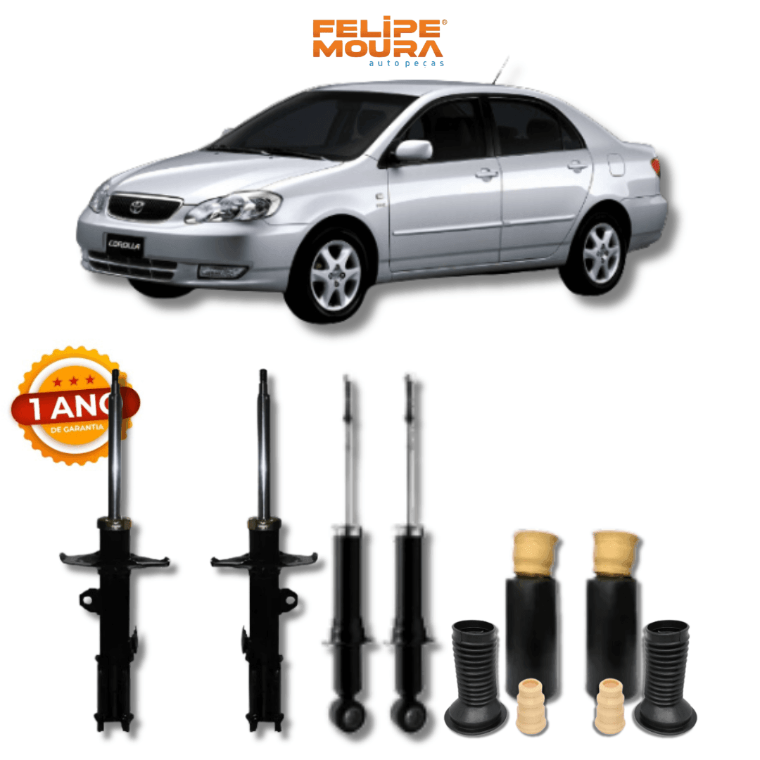 Kit Completo Amortecedores Dianteiros e Traseiros com Batentes e Guarda-Pó Toyota Corolla 2003 Até 2008 - Remanufaturado - Felipe Moura Auto Peças