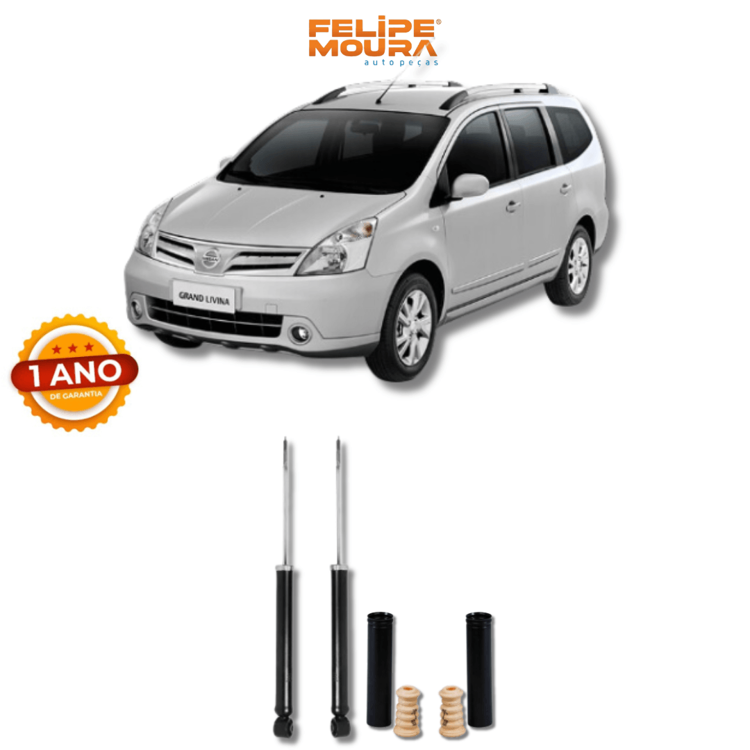 Amortecedores Traseiros com Kit de Batentes e Guarda-Pó Nissan Livina 2006 Até 2015 - Remanufaturado - Felipe Moura Auto Peças