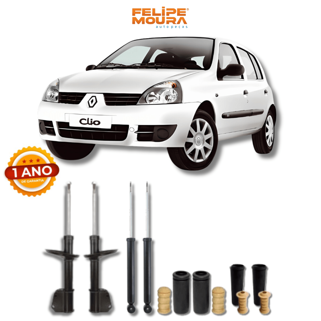 Kit Completo de Amortecedores Dianteiros e Traseiros com Kits de Batentes e Guarda-Pó Renault Clio/Sandero Pé Inclinado 2011 Até 2012 - Remanufaturado - Felipe Moura Auto Peças