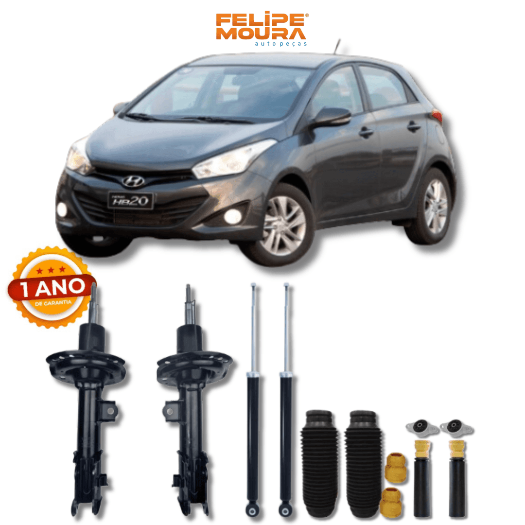 Kit Completo de Amortecedores Dianteiros e Traseiros com Acessórios Hyundai HB20 2012 Até 2019 - Remanufaturado - Felipe Moura Auto Peças