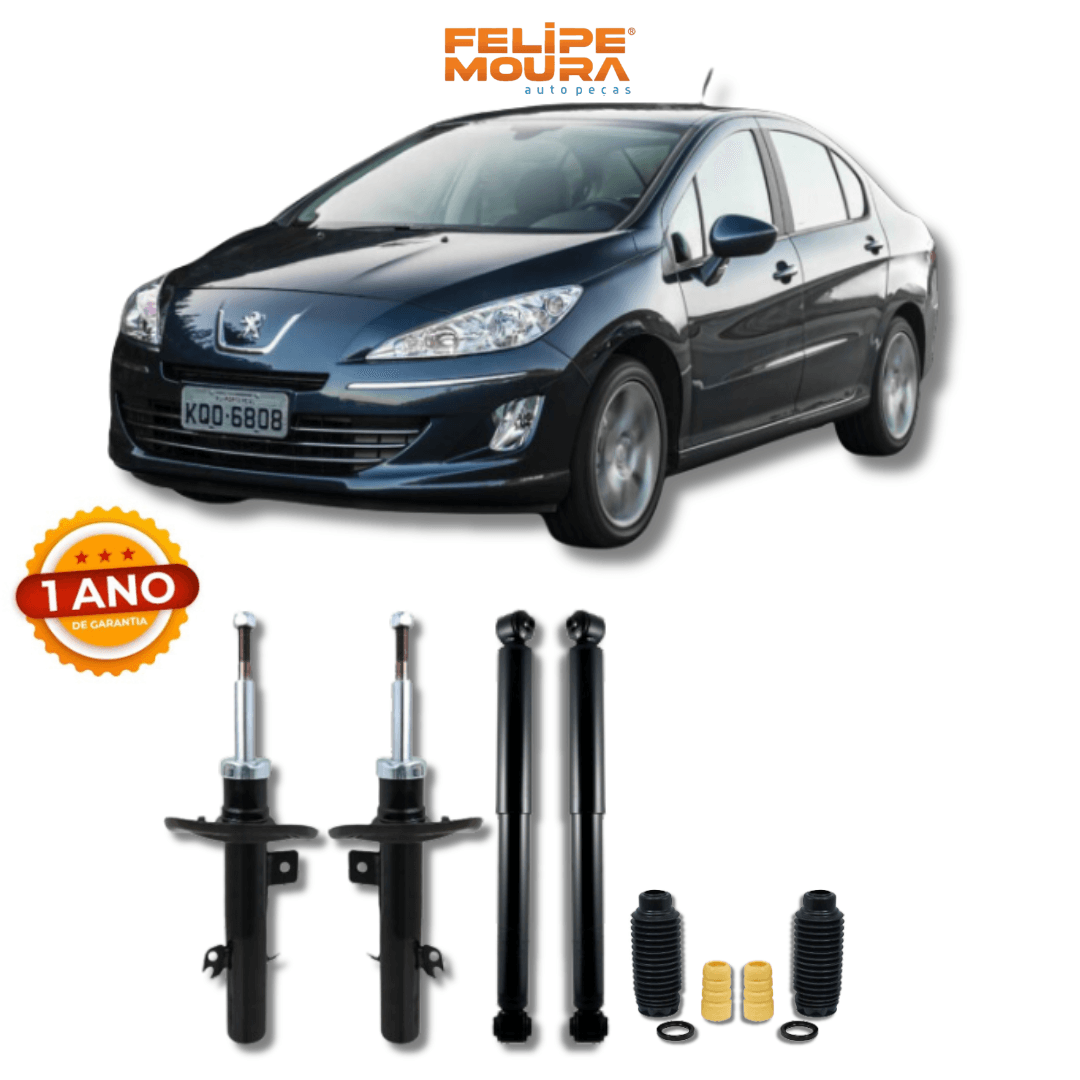 Kit Completo de Amortecedores Dianteiros e Traseiros com Kits de Batentes e Guarda-Pó Peugeot 408 2008 Até 2015 - Remanufaturado - Felipe Moura Auto Peças