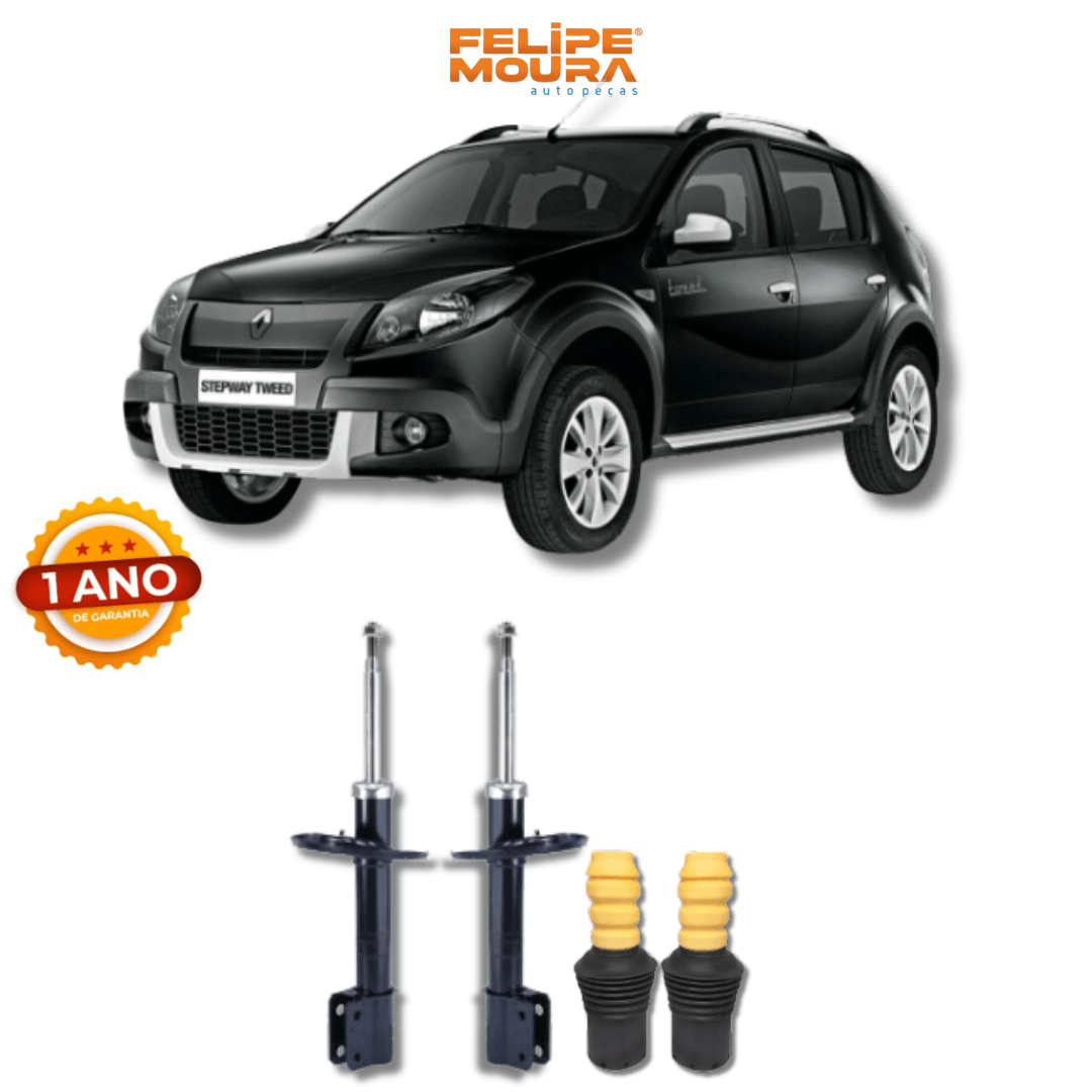 Amortecedores Dianteiros Logan/Sandero Stepway 2014 Até 2019 com Kit de Batentes e Guarda-Pó - Remanufaturado - Felipe Moura Auto Peças