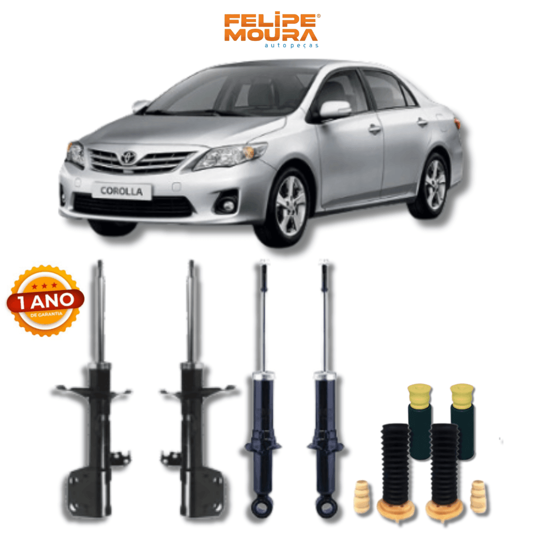 Kit Completo Amortecedores Dianteiros e Traseiros com Kits de Batentes e Guarda-Pó Toyota Corolla 2009 Até 2014 - Remanufaturado - Felipe Moura Auto Peças