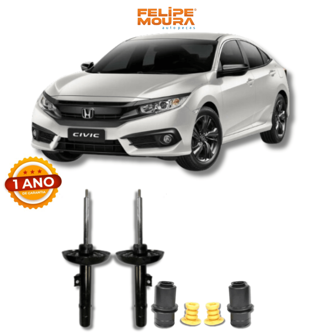 Amortecedores Dianteiros com Kits de Batentes e Guarda-Pó Honda Civic G-10 2017 até 2021 - Remanufaturado - Felipe Moura Auto Peças