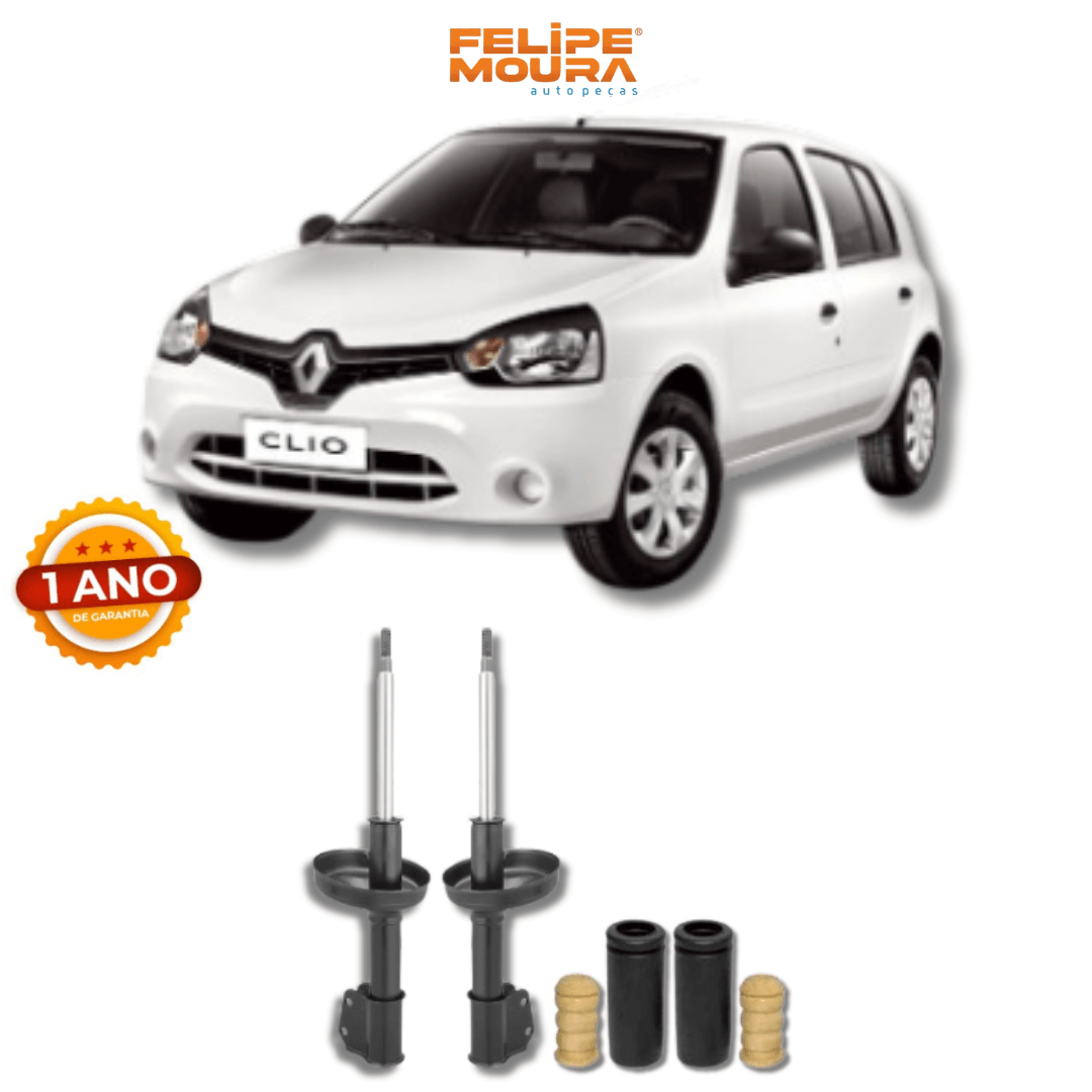Amortecedores Dianteiros Renault Clio Pé Inclinado 2013 Até 2016 com Kit de Batentes e Guarda-Pó - Remanufaturado - Felipe Moura Auto Peças