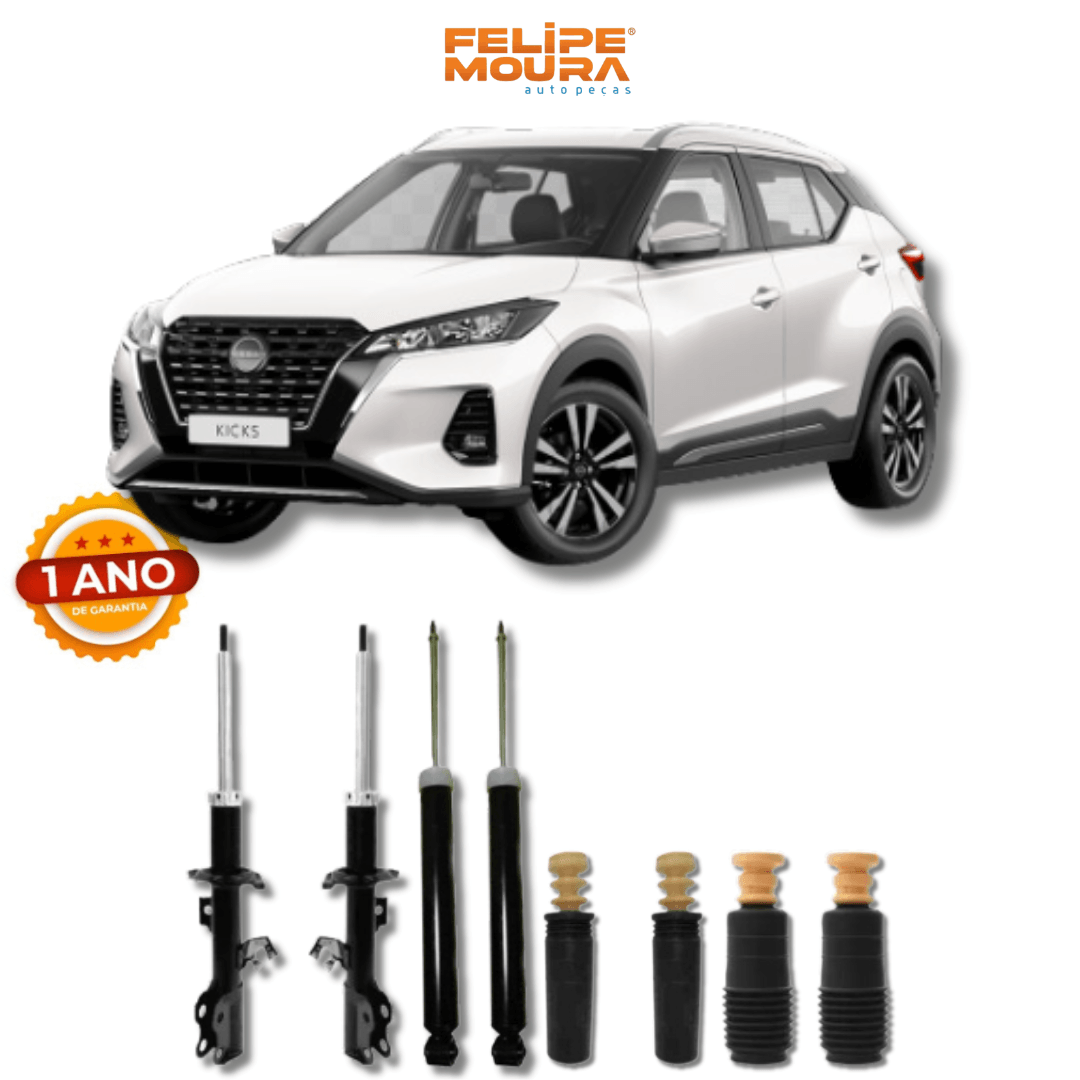 Kit Completo de Amortecedores Dianteiros e Traseiros com Kits de Batentes e Guarda-Pó Nissan Kicks 2016 Até 2021 - Remanufaturado - Felipe Moura Auto Peças