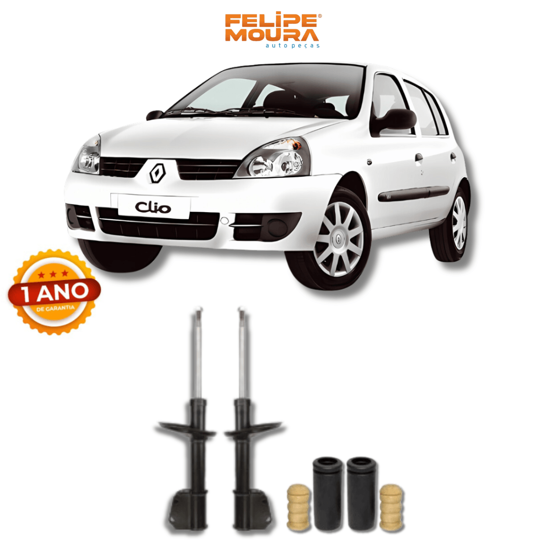 Amortecedores Dianteiros Renault Clio/Sandero Pé Inclinado 2011 Até 2012 com Kit de Batentes e Guarda-Pó - Remanufaturado - Felipe Moura Auto Peças