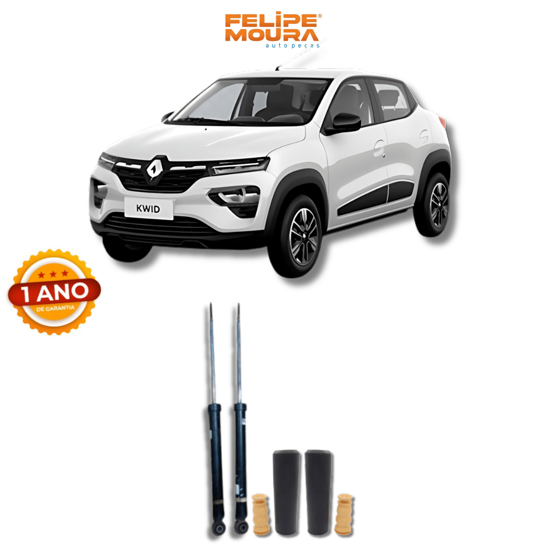 Amortecedores Traseiros com Kit de Batentes e Guarda-Pó Renault Kwid 2017 Até 2024 - Remanufaturado - Felipe Moura Auto Peças