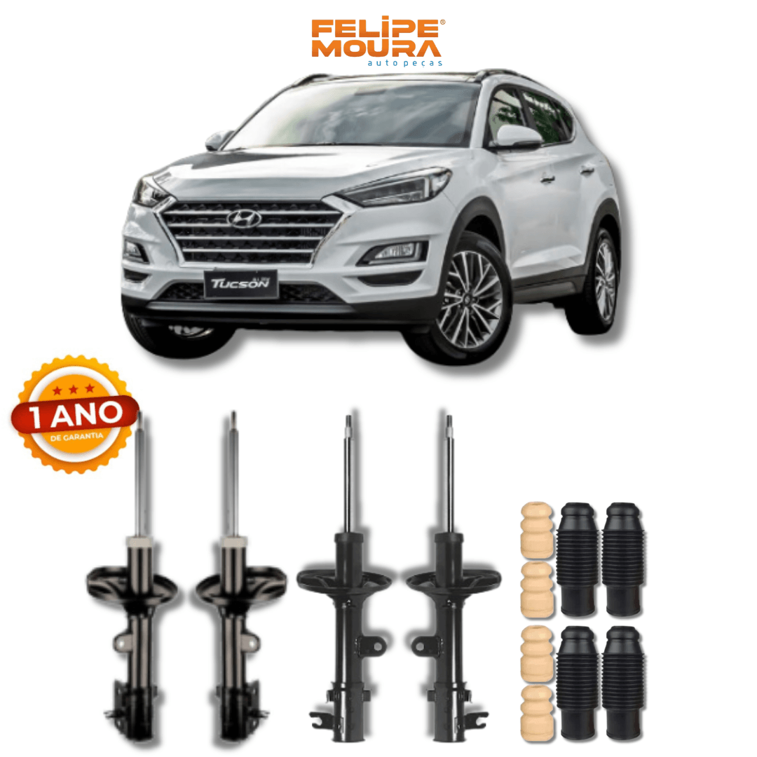 Kit Completo de Amortecedores Dianteiros e Traseiros com Kits de Batentes e Guarda-Pó Hyundai Tucson 2004 Até 2010 - Remanufaturado - Felipe Moura Auto Peças