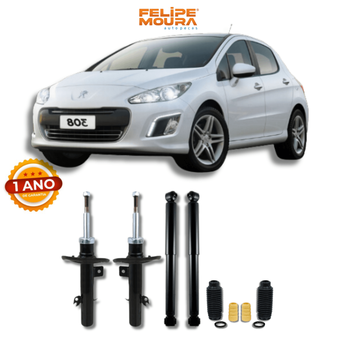 Kit Completo de Amortecedores Dianteiros e Traseiros com Kits de Batentes e Guarda-Pó Peugeot 308 2008 Até 2015 - Remanufaturado - Felipe Moura Auto Peças