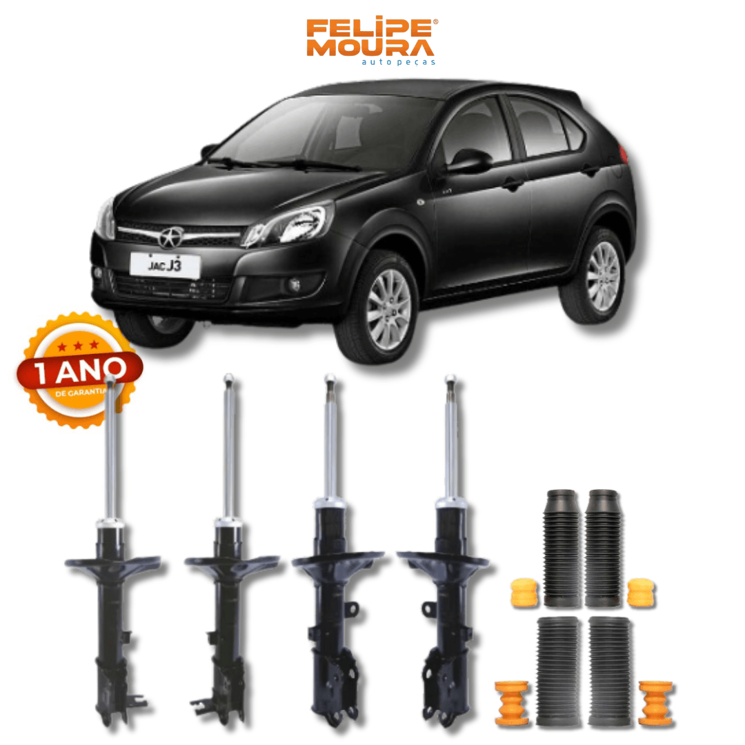 Kit Completo de Amortecedores Dianteiros e Traseiros com Kits de Batentes e Guarda-Pó JAC J3 2008 Até 2023 - Remanufaturado - Felipe Moura Auto Peças