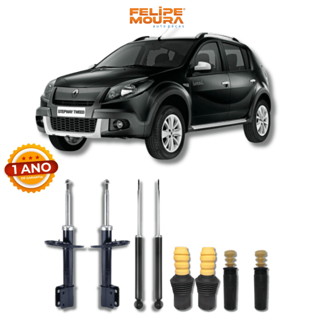 Kit Completo Dianteiro e Traseiro Logan/Sandero Stepway 2014 Até 2019 com Kit de Batentes e Guarda-Pó - Remanufaturado - Felipe Moura Auto Peças