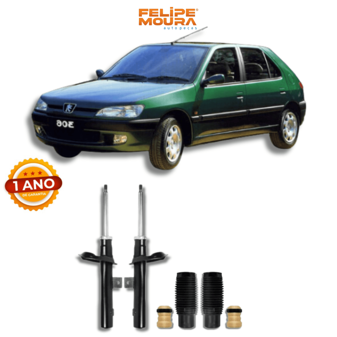 Amortecedores Dianteiros com Kit de Batentes e Guarda-Pó Peugeot 306 1997 Até 2000 - Remanufaturado - Felipe Moura Auto Peças