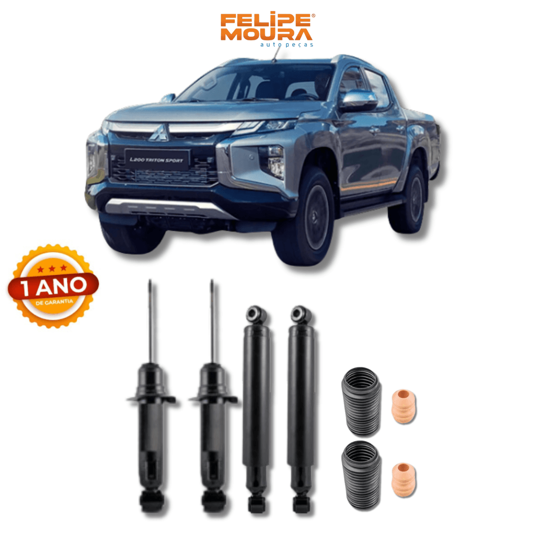 Kit Completo de Amortecedores Dianteiros e Traseiros com Kits de Batentes e Guarda-Pó Mitsubishi L200 2007 Até 2012 - Remanufaturado - Felipe Moura Auto Peças