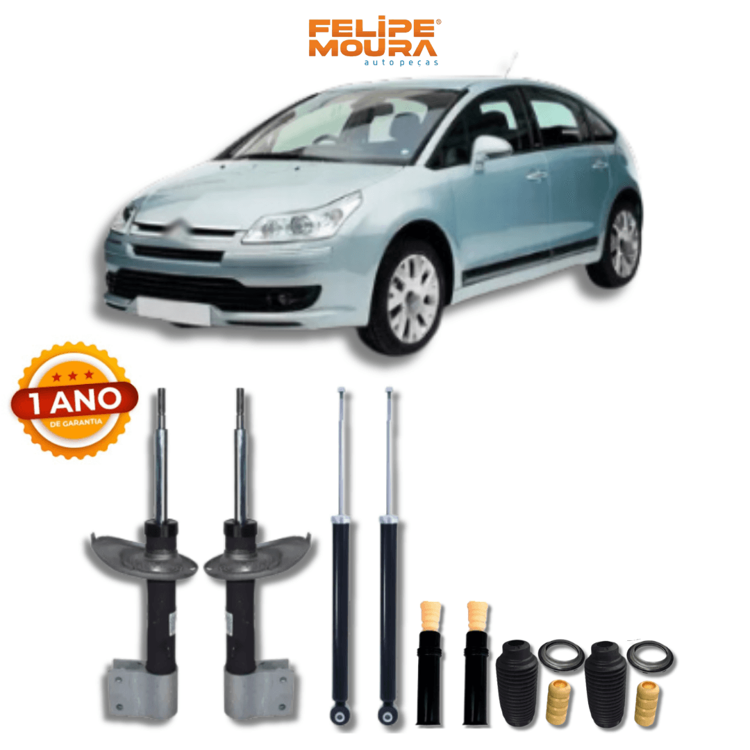 Kit Completo de Amortecedores Dianteiros e Traseiros com Kits de Batentes e Guarda-Pó Citroën C4 2008 até 2020 - Remanufaturado - Felipe Moura Auto Peças