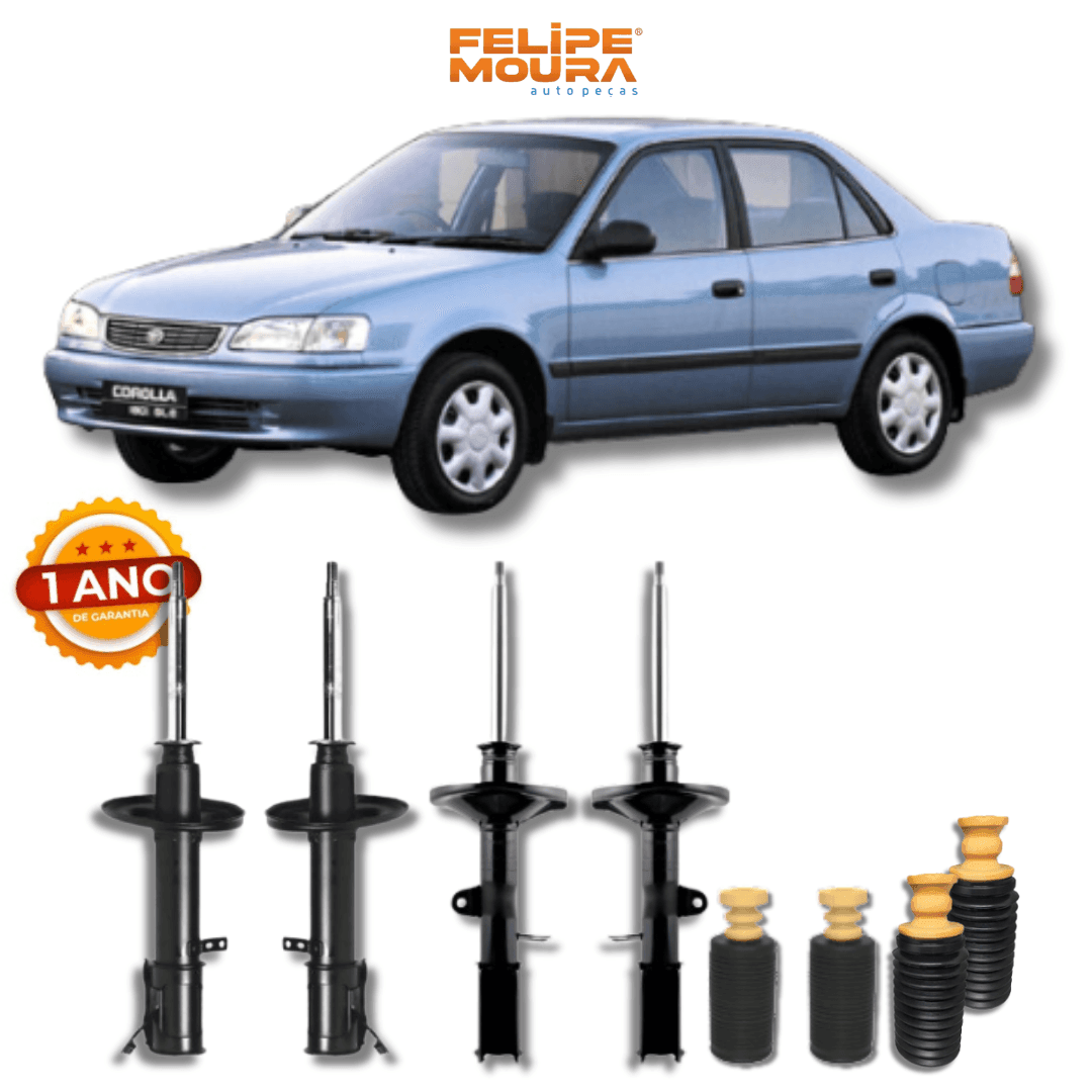 Kit Completo de Amortecedores Dianteiros e Traseiros com Acessórios Toyota Corolla 1992 Até 2002 - Remanufaturado - Felipe Moura Auto Peças