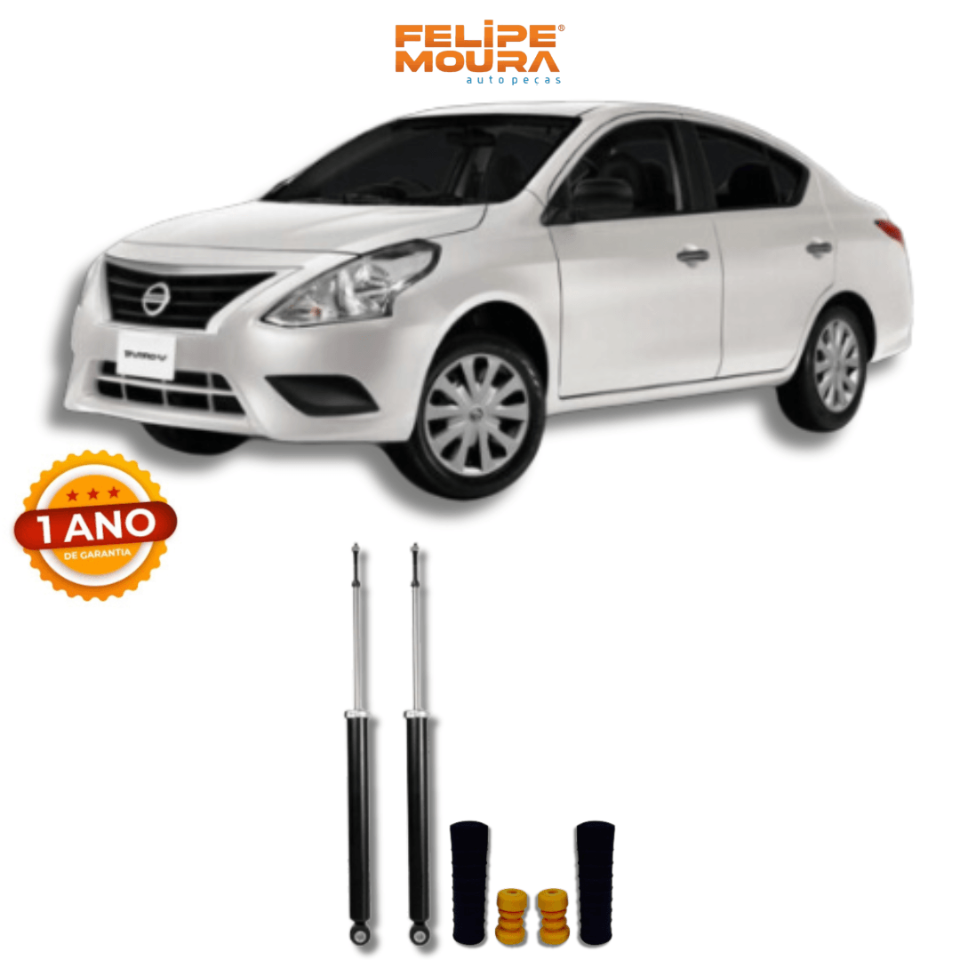 Amortecedores Traseiros com Kits de Batentes e Guarda-Pó Nissan Versa/March 2014 até 2020 - Remanufaturado - Felipe Moura Auto Peças