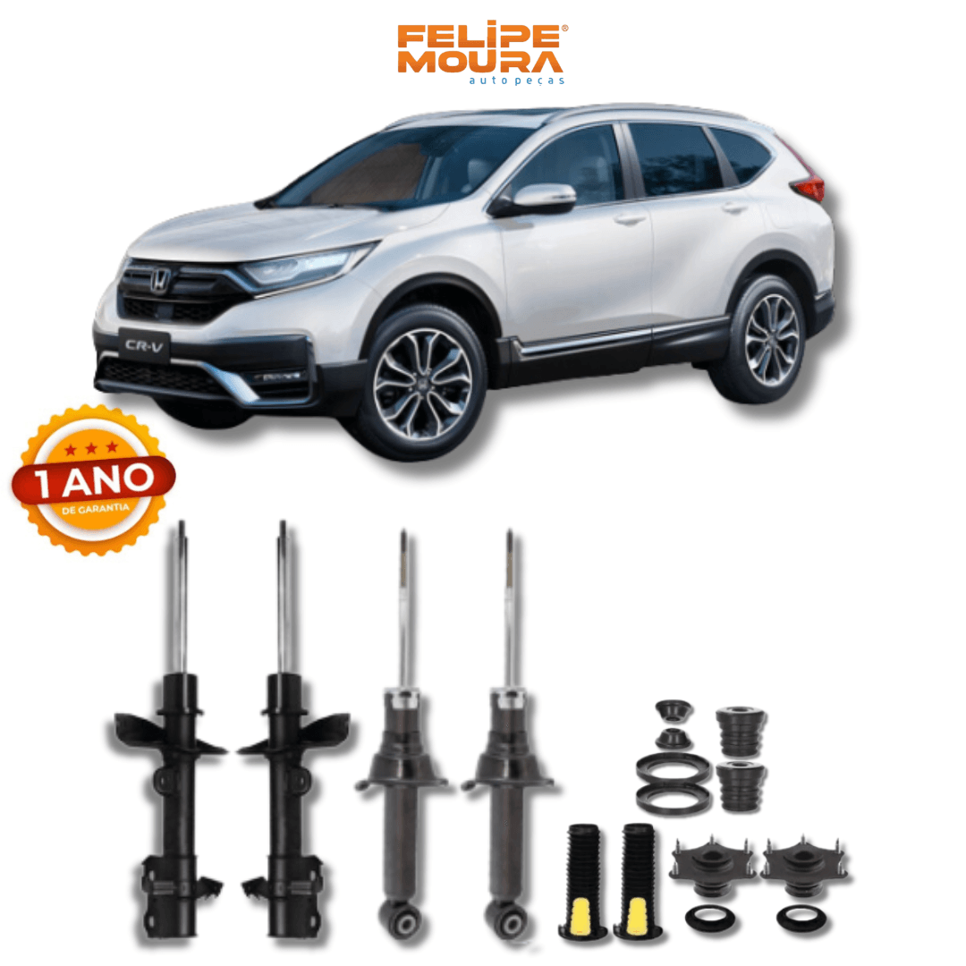 Kit Completo de Amortecedores Dianteiros e Traseiros com Kits de Batentes e Guarda-Pó Honda CR-V 1999 Até 2018 - Remanufaturado - Felipe Moura Auto Peças