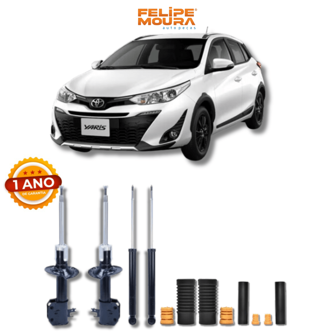 Kit Completo de Amortecedores Dianteiros e Traseiros com Kits de Batentes e Guarda-Pó Toyota Yaris 2018 Até 2024 - Remanufaturado - Felipe Moura Auto Peças