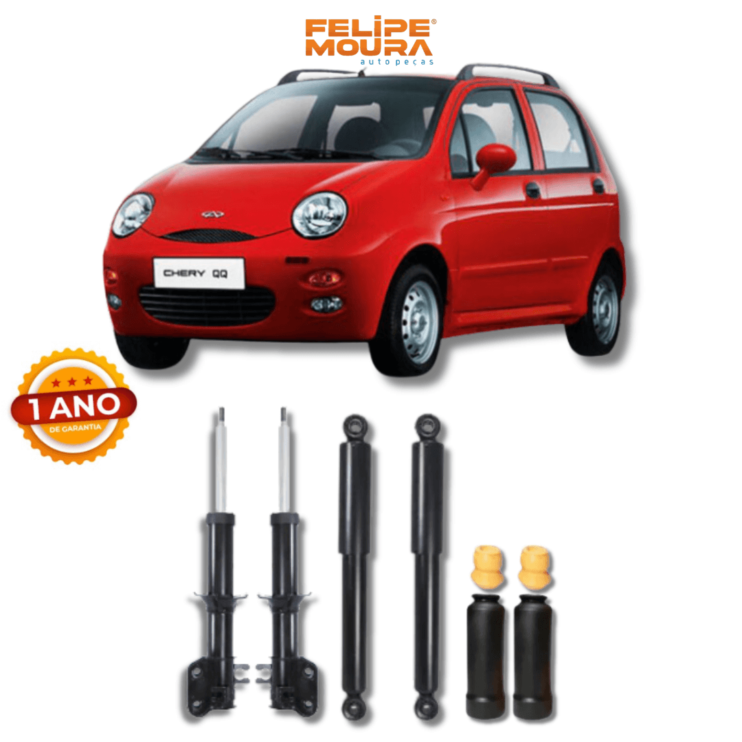 Kit Completo de Amortecedores Dianteiros e Traseiros com Kits de Batentes e Guarda-Pó Chery QQ 2011 Até 2024 - Remanufaturado - Felipe Moura Auto Peças