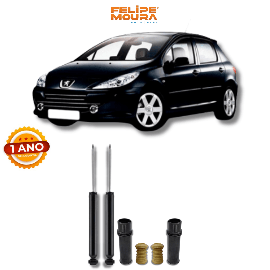 Amortecedores Traseiros com Kit de Batentes e Guarda-Pó Peugeot 307 2002 Até 2012 - Remanufaturado - Felipe Moura Auto Peças