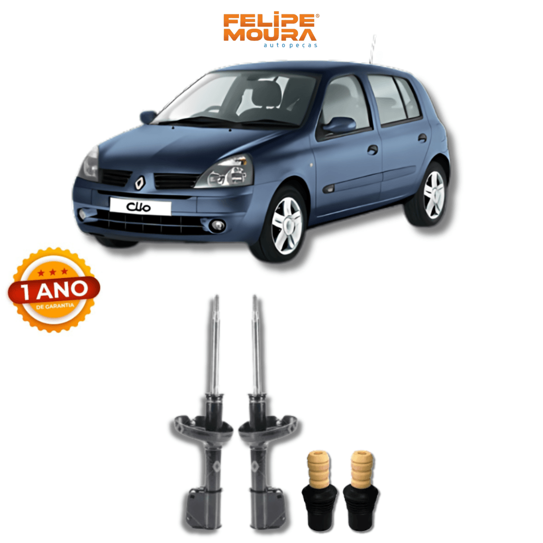Amortecedores Dianteiros Renault Clio 2000 Até 2011 com Kit de Batentes e Guarda-Pó - Remanufaturado - Felipe Moura Auto Peças