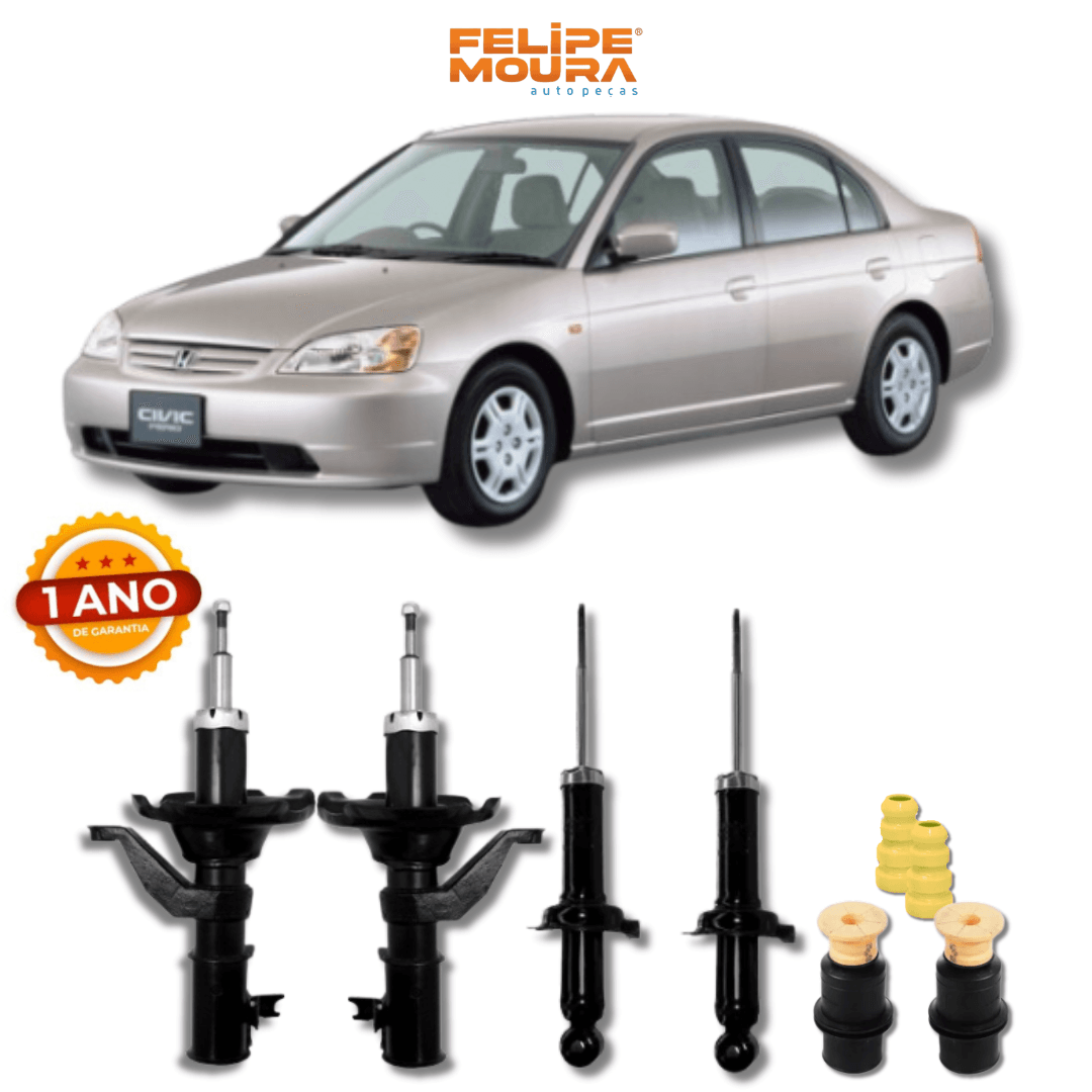 Kit Completo de Amortecedores Dianteiros e Traseiros com Acessórios Honda Civic 2001 Até 2005 - Remanufaturado - Felipe Moura Auto Peças