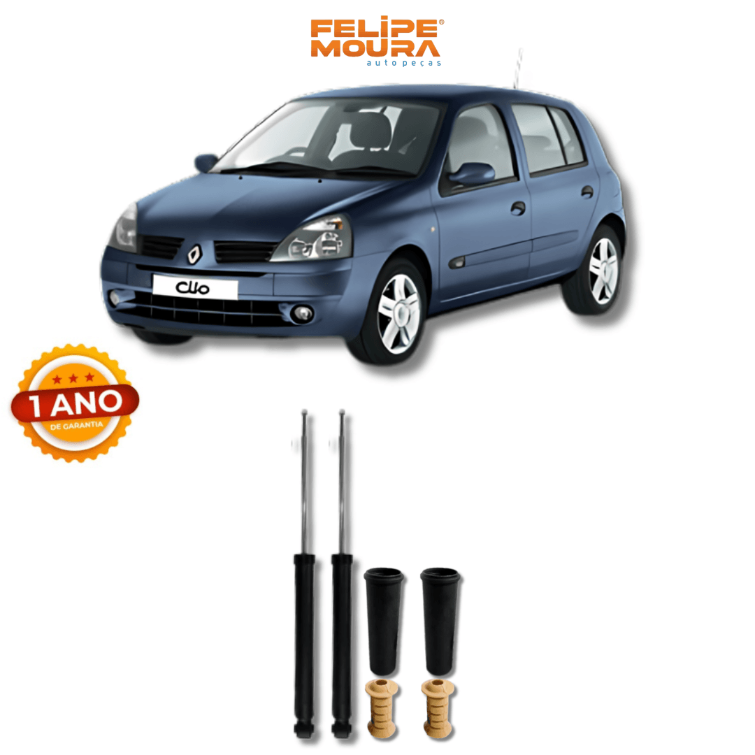 Amortecedores Traseiros Renault Clio 2000 Até 2011 com Kit de Batentes e Guarda-Pó - Remanufaturado - Felipe Moura Auto Peças