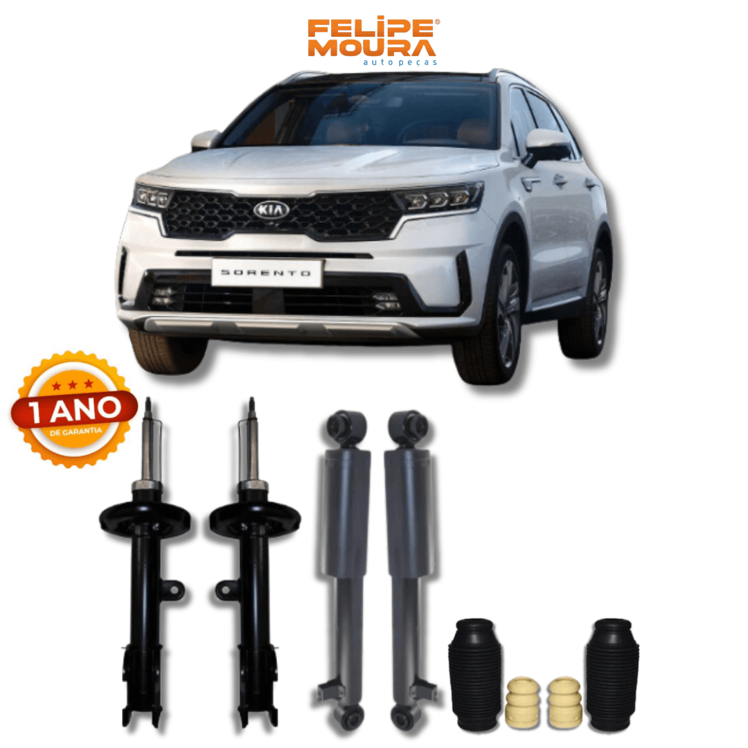 Kit Completo de Amortecedores Dianteiros e Traseiros com Kits de Batentes e Guarda-Pó Kia Sorento 2010 Até 2014 - Remanufaturado - Felipe Moura Auto Peças