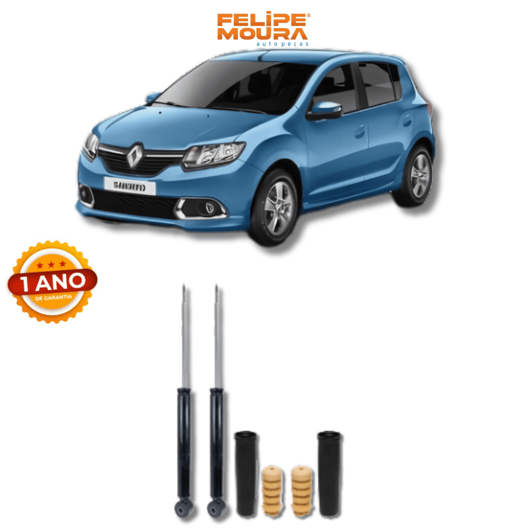 Amortecedores Traseiros Logan/Sandero Stepway 2007 Até 2013 com Kit de Batentes e Guarda-Pó - Remanufaturado - Felipe Moura Auto Peças