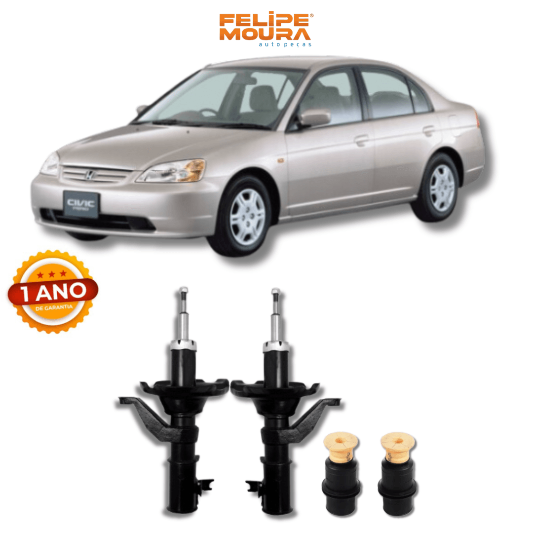 Amortecedores Dianteiros com Kits de Batentes e Guarda-Pó Honda Civic 2001 Até 2005 - Remanufaturado - Felipe Moura Auto Peças